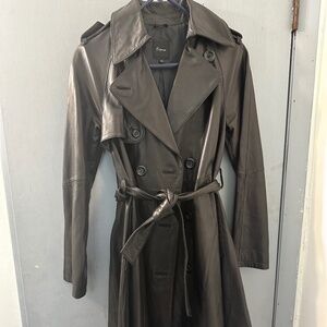 Black Faux Leather Swing Coat